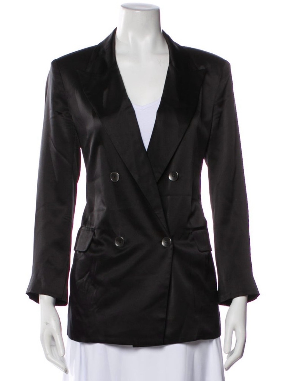L'AGENCE Black Double-Breasted Satin Blazer
